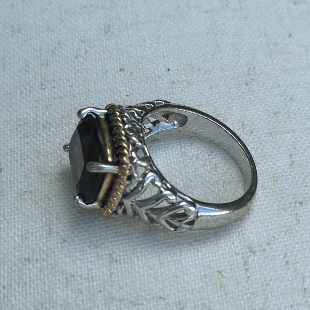 Vintage Lia Sophia Mia Bella Smoky Topaz Emerald Cut Ring View 6